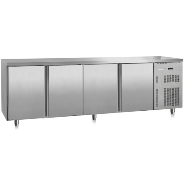 De gastro Inox koelwerkbank 4-deurs grootte van 2500(b)x600(d)x850(h)mm