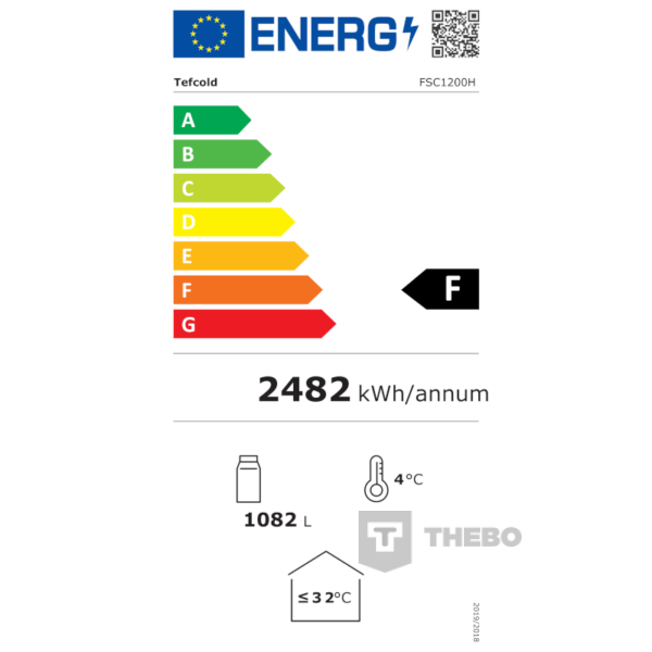 Glasdeur koelkast Tefcold FSC1200H energielabel